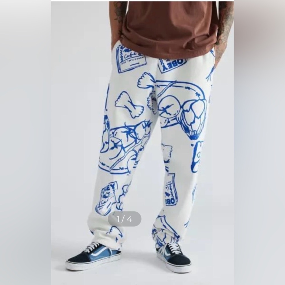 OBEY Blue and White Graphic Print Pants